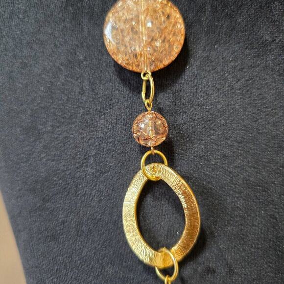 Womens Fashion Brown Crystal Gold Tone Disc Linked Chain Necklace Jewelry - Picture 5 of 6